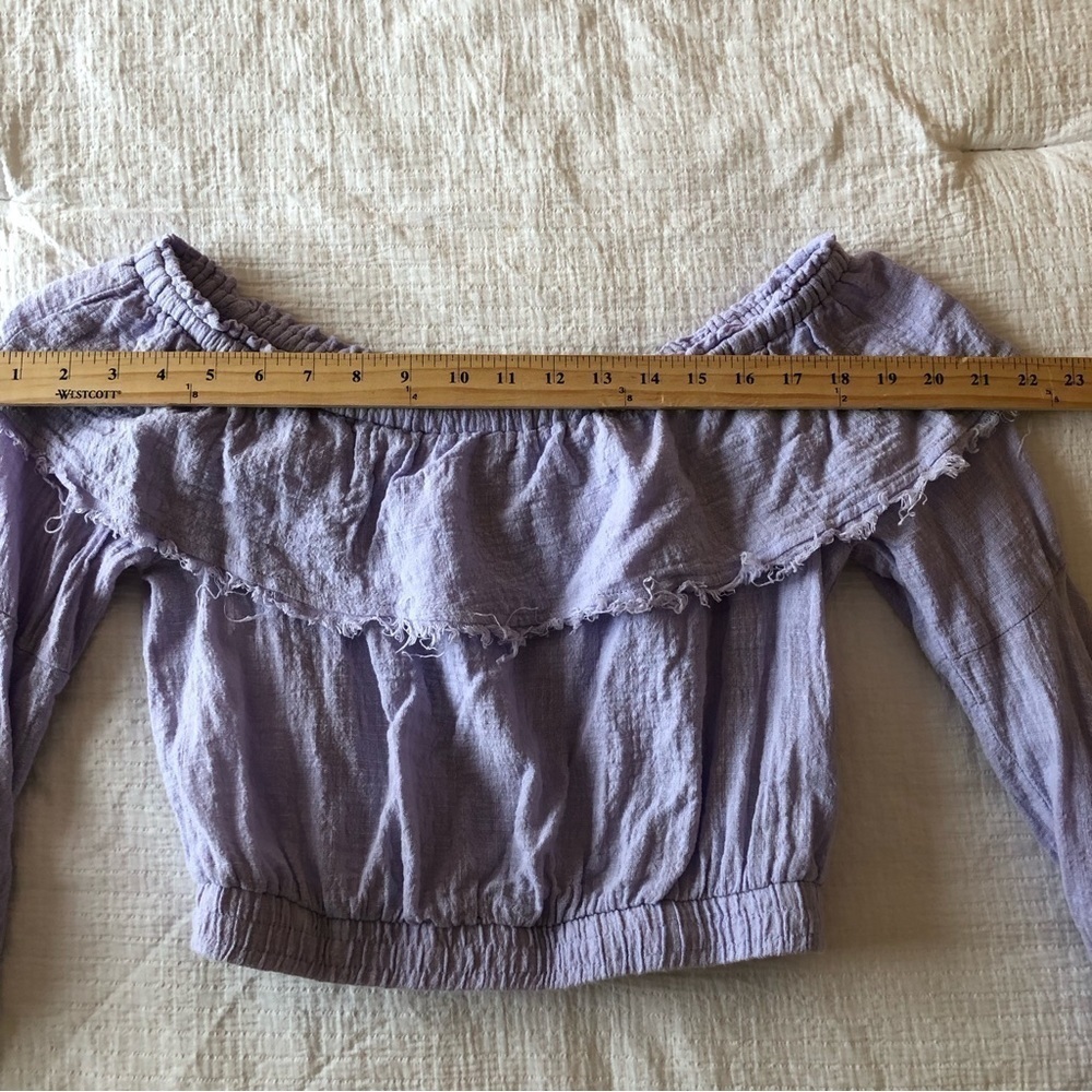 FAVLUX pastel lavender gauzy cotton off shoulder flare sleeves cropped sexy top - Picture 7 of 9